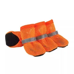 犬靴メッシュ犬の靴夏用犬用靴小中型犬ドッグブーツ犬用ブーツ反射テープ付き通気性滑り止め汚れ防止肉球保護軽量お散歩ペット用靴4個入り(オレンジ)(オレンジM)