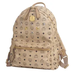 m*o様 MCM スタッズ付きリュック ベージュ MCM エムシーエム バッグ リュックサック スターク サイド