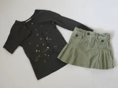 ボンポワン ボンポアン bonpoint アウトレット 子供服 女の子 4歳 約 100cm 長袖 Tシャツ ロンT グレー スカート 緑 2点 春 夏 ★2 セットアップ ガールズ 女児 キッズ 【中古】 ユーズド リサイクル こども