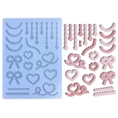 【特売】シリコンモールド デコパーツ ハート リボン もこもこ コンフェッティ トレカケース トレカデコ デコレーション レジン 飾り物 エポキシ 樹脂 UVレジン アクセサリー 装飾 ハンドメイド 手作り プレゼント 手芸品 抜き型