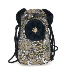 美品 party bag パーティバッグ  巾着 ブラック サテン レディース　240001097453