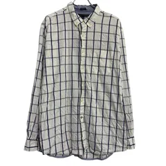 TOMMY HILFIGER 長袖 チェックシャツ XL ホワイト ブルー トミーヒルフィガー ボタンダウン ビッグサイズ 古着卸 アメリカ仕入 a701-7353