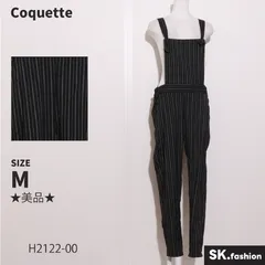 ★美品★ Coquette コケット マキシ丈　ノースリーブ　オーバーオール　サロペット　ストライプ柄　ポケット付き 　ブラック　 【H2122-00】 送料無料　古着　レディースのサムネイル