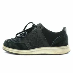 ボッテガヴェネタ BOTTEGA VENETA スニーカー ローカット レザー スエード 切替 イントレチャート 37 24cm 黒 ブラック /YI26のサムネイル