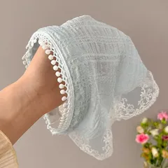 Liebendo カチューシャ式 ヘアバンダナ バブーシュカ レディース 髪飾り 髪アクセサリー 三角巾 ヘアバンド レース生地 ガーリー 清純 リボン 花刺繍 おしゃれ 可愛い ヘッドスカーフ(水色,  Free)