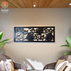 木製 アートパネル 80×30 （南国花葉2） バリ アジアン レリーフ インテリア 壁掛け 壁飾り おしゃれ モダン アジアン雑貨