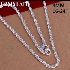 女性のための925スターリングシルバーメッキのペンダント,ネックレス,4mmのロープ,高品質のジュエリー,16〜24インチ 40cm