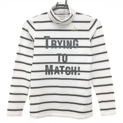 ★特価★ルコック 長袖ハイネックシャツ 白×黒 ボーダー柄 ロゴ刺しゅう タートルネック ネック汚れ レディース M ゴルフウェア le coq sportif