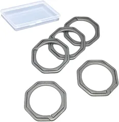 TAKES チタン製 キーリング 二重リング キーホルダー キーチェーン 軽量 スリム 高性能 頑丈 艶消し ケース付き 八角形Sサイズx5個(八角形Sサイズ5個)