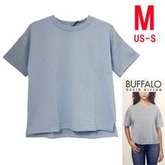 新品 M ★ コストコ BUFFALO バッファロー レディース 半袖 スウェット シャツ ブルー US-S トレーナー 裏毛 パイル地 薄手 無地 カットソー スウェット トップス プルオーバー 五分袖 シンプル カジュアル ゆったり 大きめ