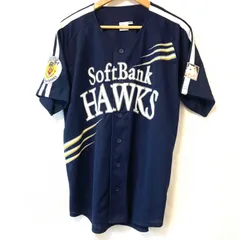 (^w^)b softBank HAWKS 福岡ソフトバンクホークス 応援グッズ ユニフォーム ウェア 野球 ベースボール 野球観戦 Vネック 半袖 シャツ トップス ネイビー 紺色 メンズ レディース 男女兼用 サイズL