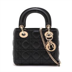 Christian Dior クリスチャンディオール レディディオール ミニ カナージュ 2WAYハンドバッグ ゴールド金具 ブラック 黒 レディース ショルダーバッグ カード有【中古】【美品】