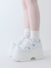 ホワイト　夢かわ厚底スニーカー ♡　サブカルクロス厚底シューズ　シューズ　渋谷　原宿　ファッション　ロリィタ　ゴスロリ　ロリータ　サブカルファッション　パンプス　アイドル　量産型　地雷系　クロス