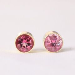 14KGF ピンクトルマリン 4mm 天然石 ベゼル ピアス