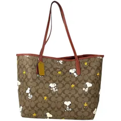 コーチ COACH シグネチャー トートバッグ ショルダーバッグ スヌーピー コラボ トートバッグ コーティングキャンバス ブラウン CF166 レディース 【中古】