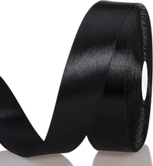 【在庫処分】サテンリボン 黒 幅25 mm 縦長100ヤード 約91メートル 大容量 ギフトラッピング用リボン ちょう結び 包装 贈り物 プレゼント用リボン 長い お徳用 花材 花束 装飾 クラフト DIY 手芸用アクセサリー ブラック