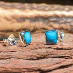 スクエアターコイズ シルバー925ピアス インディアンジュエリー ユニセックス