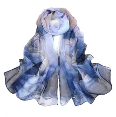 [ふく福] レディース 花柄 シフォン ビーチスカーフ マフラー 大判 ストール 薄手 春/夏/秋 UVカット＆冷房対策 日焼け止め 海辺 蓮の印刷