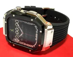 ブラックシルバー　２トーン　４５mm　４４mm　SE 1/2/3 　series4/5/6/7/8　Apple Watch ラバーアップルウォッチバンド カバーメタリックケースキラキラ ベルト カスタム スタンダードバックル