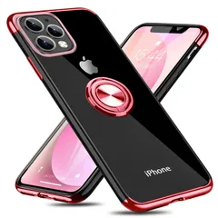 【迅速発送】iPhone 13 Pro Max 用 ケース リング付き クリア 耐衝撃 スタンド機能 透明 TPU 車載ホルダー対応 落下防止 防塵 薄型 軽量 一体型 変形防止 全面保護カバー アイフォン用 ケース ピンク W-YXZH-35-07