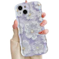 QLTYPRI iPhone 13 Pro MaxケースTPUカバー おしゃれ 韓国 可愛い 花柄 ウェーブ 薄型 軽量 耐衝撃 スマホケース ワイヤレス充電対応 ストラップホール付き アイフォン13 Pro Max ケース 6.7インチ 対応 - パープ 0