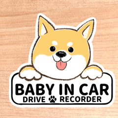 ベビーインカー.キッズインカー.チャイルドインカー(ドライブレコーダー有り)【茶柴.ボード】マグネットタイプ/シールタイプ/吸盤タイプ/