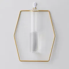 ☆ ヘキサゴン ☆ 壁かけ 花瓶 pkbgf9602 花瓶 一輪挿し 壁掛け フラワーベース かびん 花器 ガラス 試験管 おしゃれ かわいい ワイヤーフレーム 壁かけ ナチュラル シンプル ゴールド リビング ダイニング 寝室 玄関 エントランス