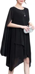 M_ブラック [ニーマンバイ] シフォン ドレープ ドレス 膝丈 フレア ワンピース フォーマル パーティー チュニック 20代 30代 40代 50代 大人 かわいい 可愛い おしゃれ およばれワンピース 上品 エレガント 春 春夏 夏 夏用 きれいめ カジ