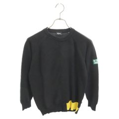 DIESEL (ディーゼル) LIFE IN SMILE デザイン切替 クルーネック ニット 長袖セーター ブラック レディース