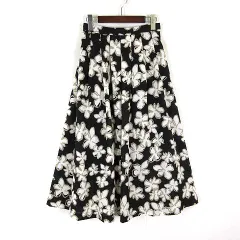 ルクールブラン le.coeur blanc スカート フレア シアー シフォン ロング 花柄 総柄 タック M 38 黒 ブラック ベージュ 白 ホワイト 美品