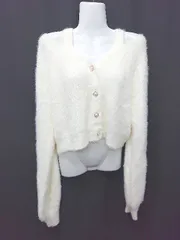 ◇ ⊇ REDYAZEL レディアゼル パールボタン 長袖 シャギーニット カーディガン サイズF アイボリー系 レディース E  【1411070017932】