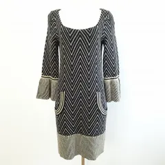 #wnc エポカ EPOCA ワンピース 40 黒 ゴールド ニット ラメ フリル 七分袖 レディース [658538]