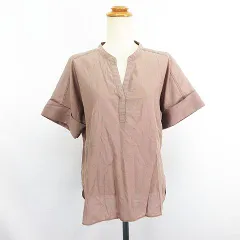 グリーンレーベルリラクシング ユナイテッドアローズ green label relaxing シャツ ブラウス 半袖 ドルマンスリーブ バンドカラー スキッパー プルオーバー ブラウン ※EKM