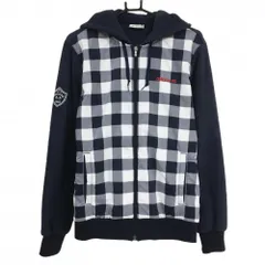 アディダス フリースパーカー ネイビー×白 前身頃チェック柄 切替  メンズ L/G ゴルフウェア adidas