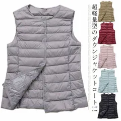 インナーダウンベスト レディース ラウンドネック Vネック インナー ダウン ベスト ジップアップ ノーカラー 軽量 薄手 暖かい 大きいサイズ 秋 冬 20代 30代 40代 zpeP882