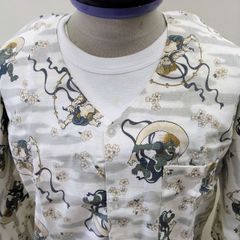 鯉口（こいくち）ダボシャツ　風神雷神プリント　オフ白　特大　festival clothes
