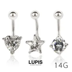 ボディピアス へそピアス バナナバーベル 14G サージカルステンレス 金属アレルギー対応 つけっぱなしOK ハート スター ストーン シルバー ルピス p0069