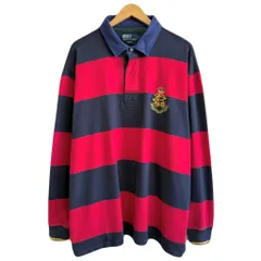 Polo Ralph Lauren ポロ ラルフローレン ラガーシャツ ボーダー ロゴ刺繍 紺×赤 3XB BIGサイズ No.G807