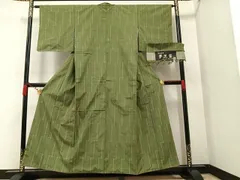 反物　着尺　紬　伝統工芸士　馬渕登　珠玉　横縞　鶴　鳥　着物　093a u 反物 着尺 紬 伝統工芸士 馬渕登 珠玉 横縞 鶴 鳥 着物 093a u