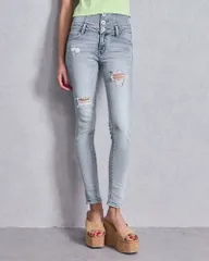 GYDA ジェイダ ハイウエストバッククロスダメージスキニーデニムパンツ 072512427001