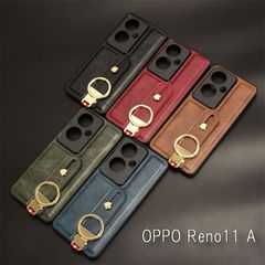 OPPO Reno11 A / Reno11 F 兼用 Reno11 A (日本版)/ Reno 11 F(海外版) 共通  片面/背面 スタンド ストラップホール付き リング付き オープナー フェイクレザー 合成皮革 オッポ レノ 11 A ケース カバー