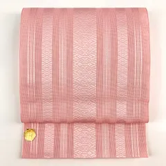 【名古屋帯】夏帯　紗　開き仕立て　本場筑前博多織 献上柄　ピンク色　薄物　盛夏 名古屋帯】夏帯 紗 開き仕立て 本場筑前博多織 献上柄 ピンク色