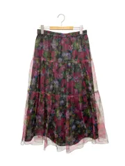 エムズグレイシー 417341 スカート 40 ブラック フラワープリント チュール ティアード ITWZU82H1G8W