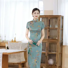 ☆ CQ6-8グリーン ☆ Mサイズ ☆ チャイナドレス 半袖 j3082cq6 チャイナドレス ロング チャイナ服 チャイナ ワンピース パーティードレス コスプレ 衣装 レディース チャイナ風 ロングワンピース スリット セクシー 大人 半袖 ハロウィンのサムネイル
