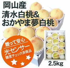 【冷蔵便】岡山産　清水白桃＆おかやま夢白桃セット　約2.5ｋｇ1箱（合計10～12玉入り）ご予約商品　発送：8月上旬～