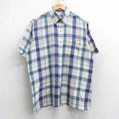 L/古着 アロー 半袖 シャツ メンズ 90s ボタンダウン 紺他 ネイビー チェック 25may09 中古 トップス