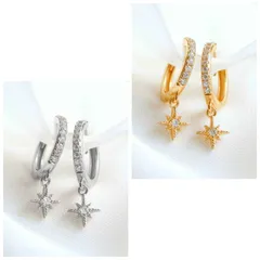 【ゴールド/シルバー】シルバー925 ダイヤ スター フープピアス 上品 華奢 大人 女性 高級感 エレガント シンプル 輝き 清楚 普段使い フォーマル ギフト 人気 プレゼント おしゃれ 上質 小ぶり アクセサリー 好印象 贈り物 (458 459)