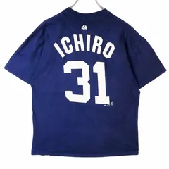 マジェスティックMajesticニューヨーク・ヤンキースMLB半袖Tシャツ野球Yankeesメジャーリーグベースボールbaseball両面プリントナンバリング＃31 ICHIROイチロー紺ネイビー白ホワイトvintageヴィンテージ41214