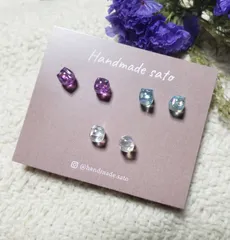 【294】クリアビーズ小粒ピアス　クール系３色セット(樹脂ポスト)