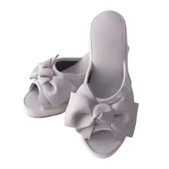 ヒールスリッパ 8cm 厚底リボンスリッパ レディースM(グレー) [グレー]